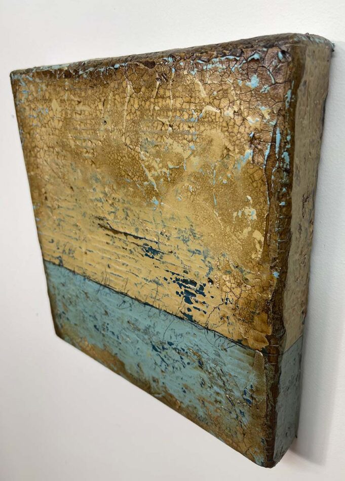 Detail of Distressed Surfaces No. 1 | Paint, plaster, and other mediums on plywood-backed canvas | 10" x 10" x 1.5" | 2024