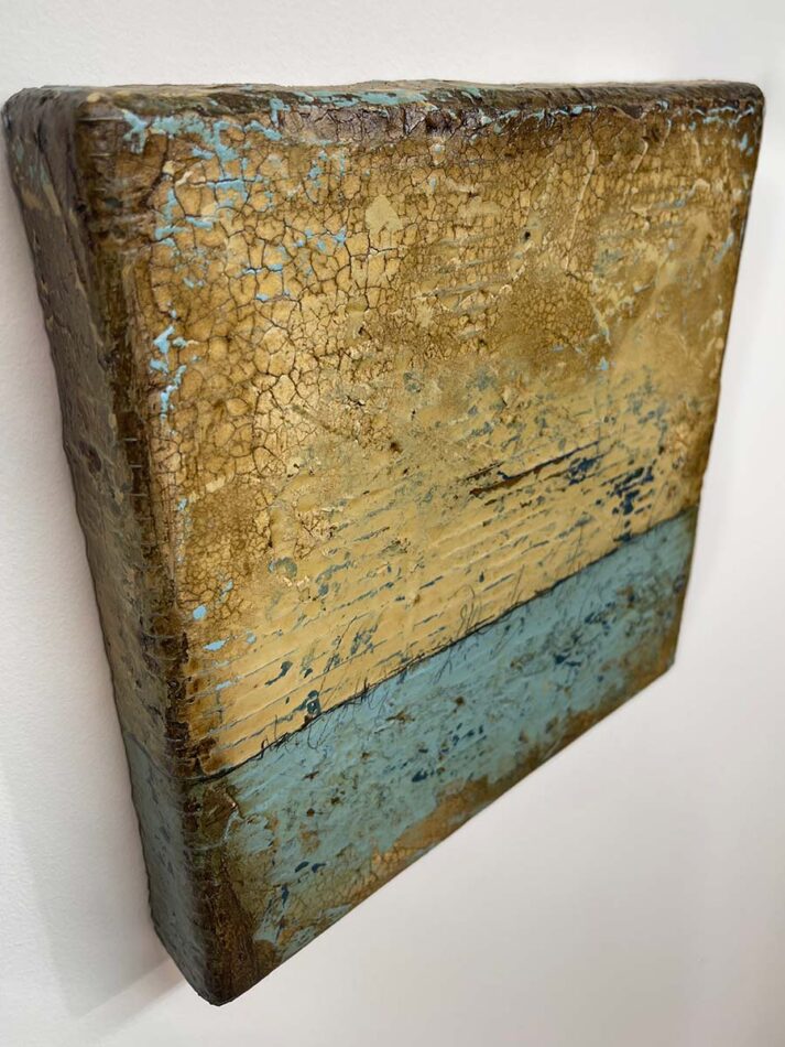 Detail of Distressed Surfaces No. 1 | Paint, plaster, and other mediums on plywood-backed canvas | 10" x 10" x 1.5" | 2024